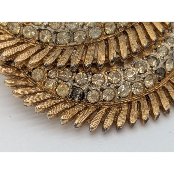 Signed Feather Brooch Pin - Curved Gold Rhinestone Brooch - Vintage Sparkling Fe - Picture 3 of 8